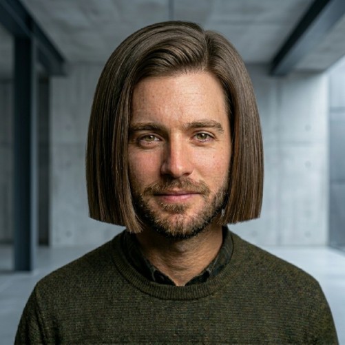 Blunt medium haircut for men with sharp edges and clean straight finish