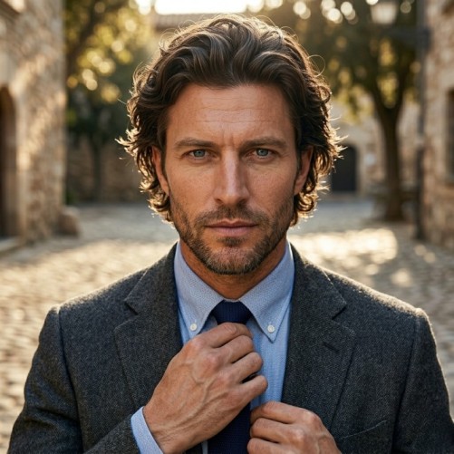 Bro flow medium hairstyle for men with natural backward flow and relaxed texture