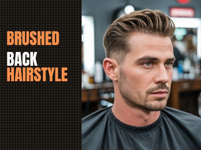 Brushed back hairstyle with long top and clean short sides