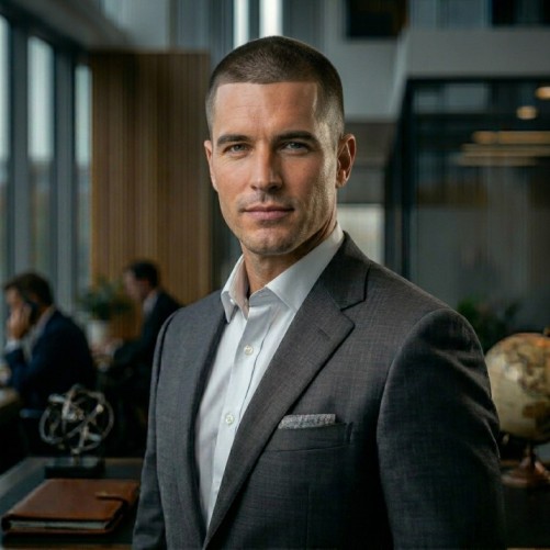 Short professional buzz cut for men