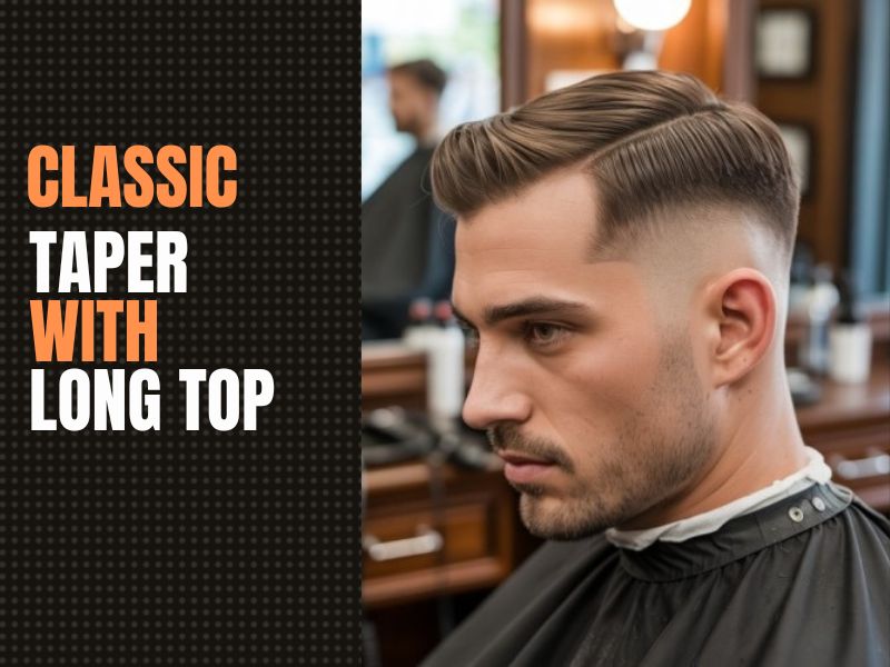 Classic taper haircut with long top and neatly trimmed short sides