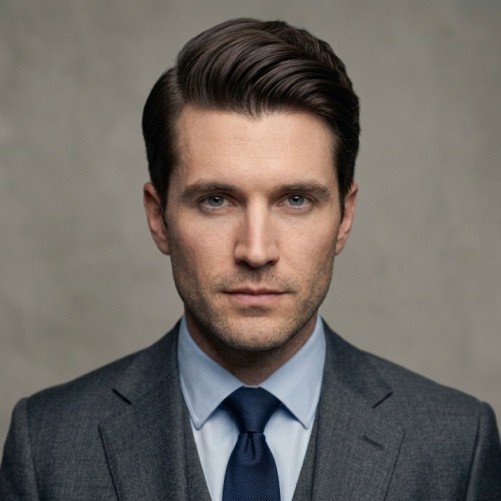 Classic side part medium length hairstyle for men with clean part and polished professional finish