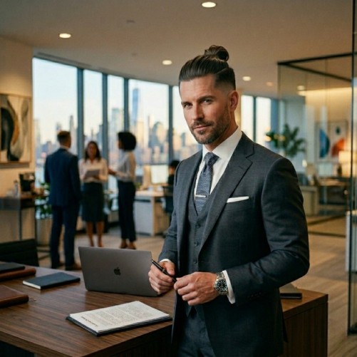 Classy man bun hairstyle for professional men