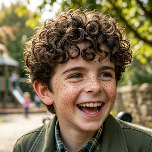 Curly kids haircut for boys with natural defined curls and neatly shaped sides