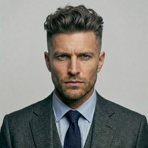 Disconnected undercut with medium top for men featuring sharp contrast and modern style