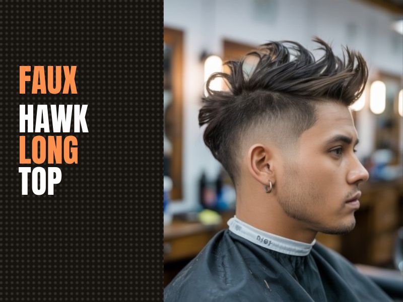 Faux hawk hairstyle with longer hair styled toward the center and short sides