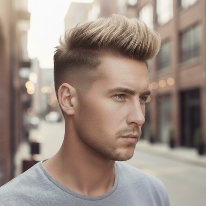 High-contrast spiky taper haircut for men with textured spikes and tapered sides