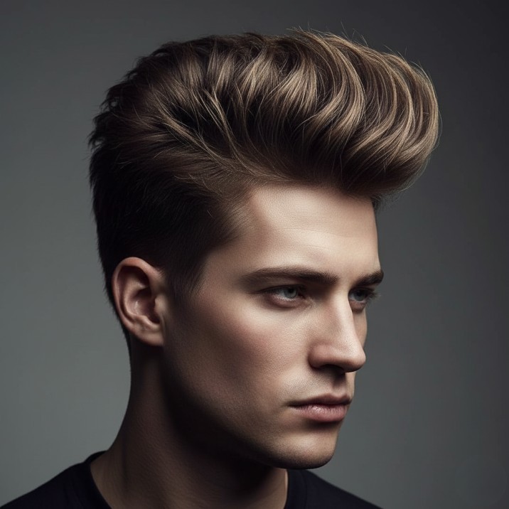 High-volume spiky quiff hairstyle for men with lifted textured hair