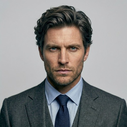 Layered medium haircut for men with soft texture and natural volume