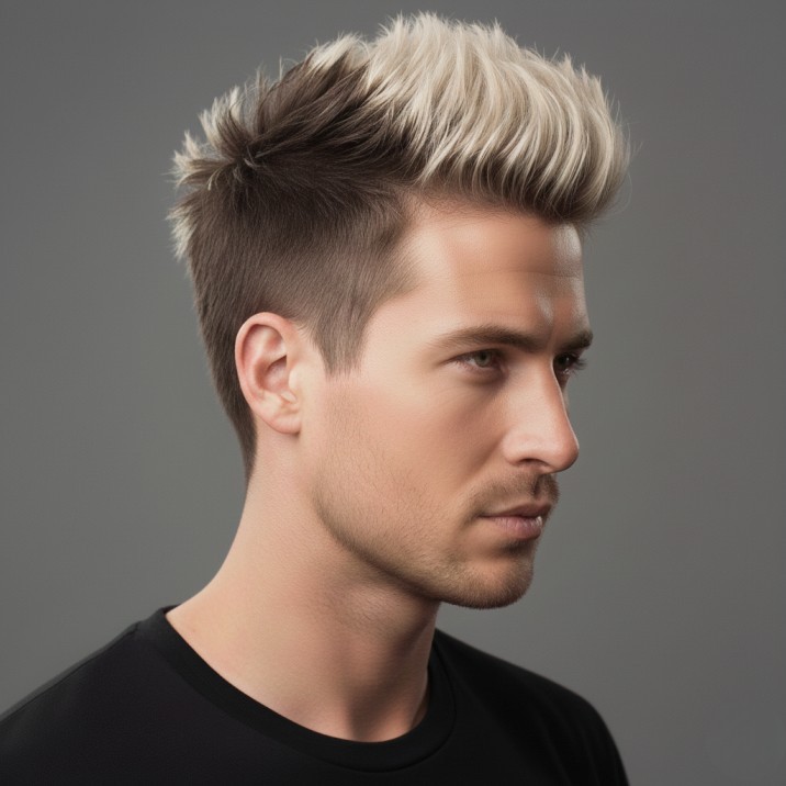 Long spiky top hairstyle with a low fade and textured volume