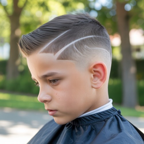 Low fade kids haircut for boys with a subtle fade around the sides and longer hair on top