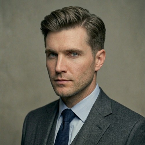 Medium comb over hairstyle for men with voluminous top and modern side sweep