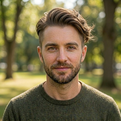 Medium crew flow hairstyle for men with short sides and flowing top
