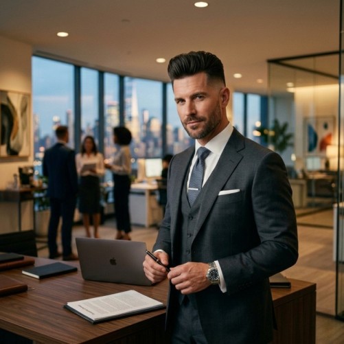 Modern pompadour fade professional hairstyle