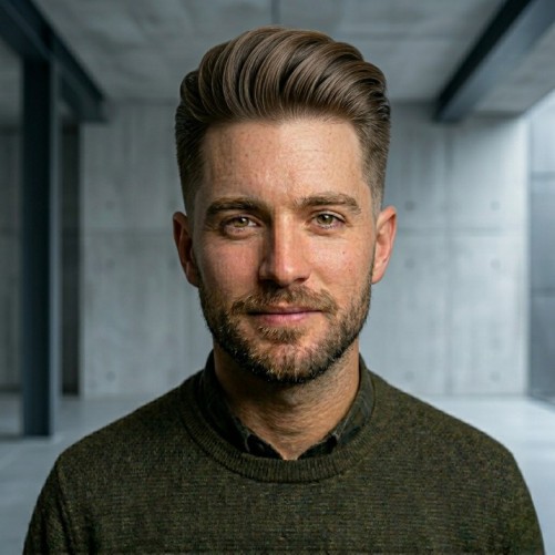 Modern pompadour medium hairstyle for men with voluminous front and styled top