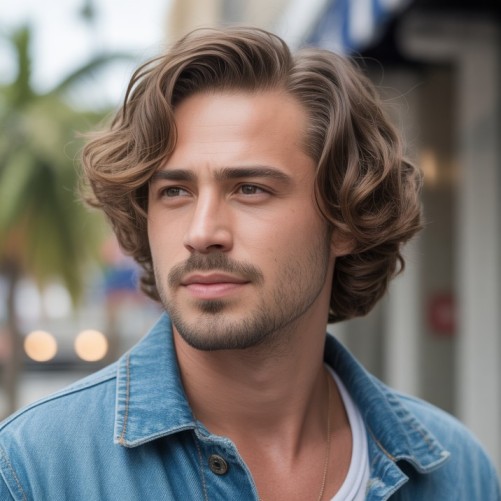 Natural wavy medium hairstyle for men with soft waves and effortless movement