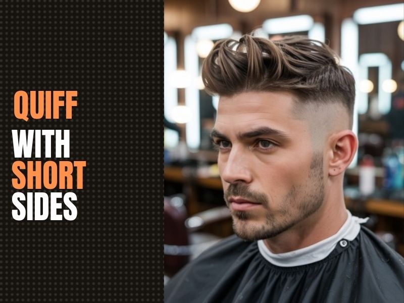 Modern quiff hairstyle with voluminous top and short faded sides