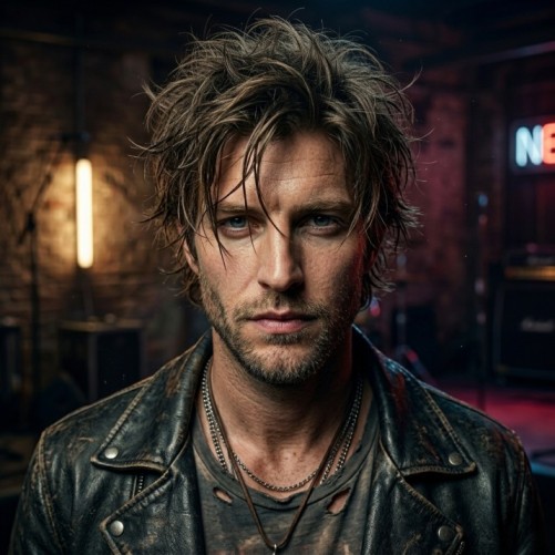 Rocker medium hairstyle for men with messy layers and edgy textured finish