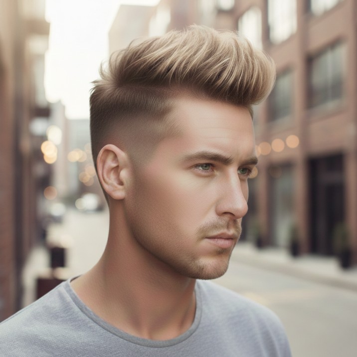 Short messy spiky hairstyle for men with loose textured spikes and clean sides