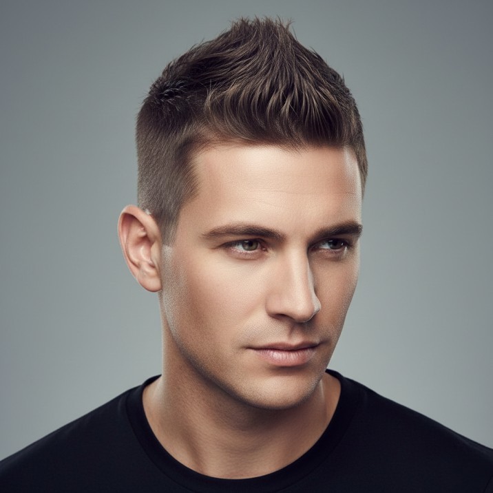 Short spiky fade haircut for men with textured spikes and clean faded sides