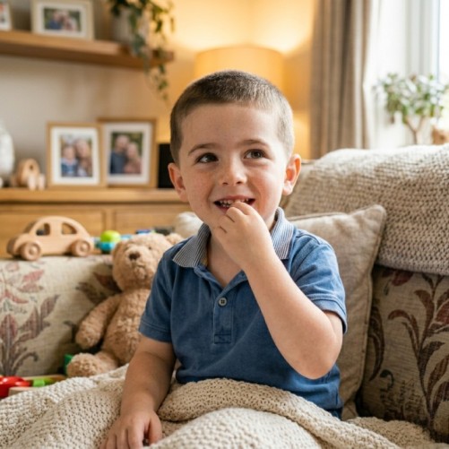 Short trim kids haircut for boys with evenly cut short hair and a clean natural finish