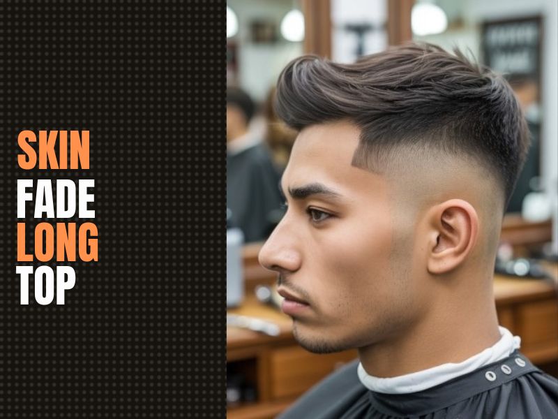 Skin fade haircut with longer textured hair on top and clean shaved sides