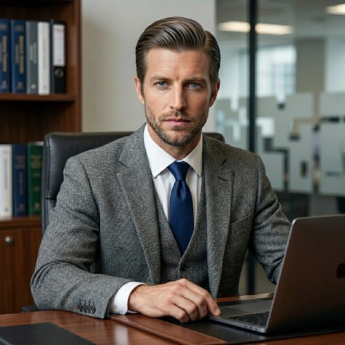 Slick side part medium hairstyle for men with polished finish and defined part