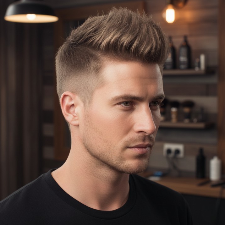 Spiky blowout fade hairstyle for men with high-volume textured spikes and faded sides