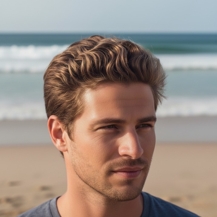 Spiky brush-up hairstyle for men with voluminous hair brushed upward