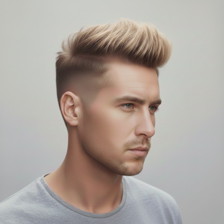 Spiky hard part hairstyle for men with textured top hair and a shaved part line