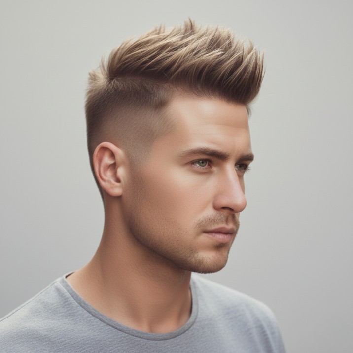 Spiky Ivy League haircut for men with clean sides and textured spikes on top