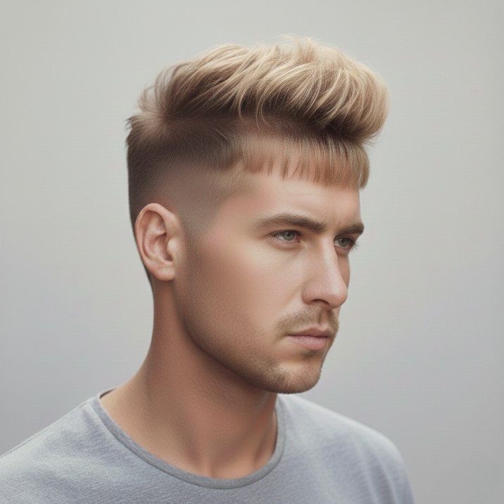 Spiky textured French crop for men with a defined fringe and faded sides