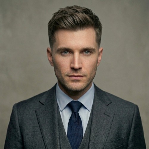 Tapered medium haircut for men with blended sides and natural textured top