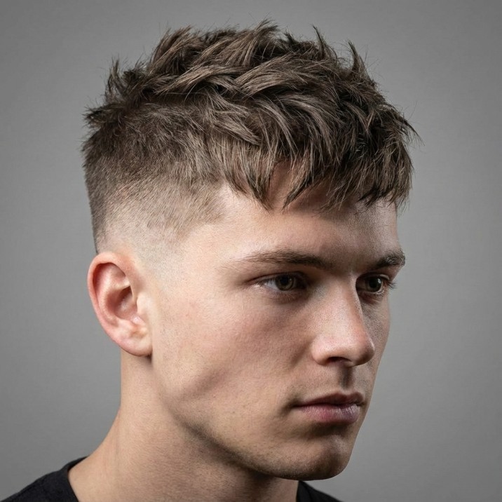 Textured spiky crop haircut for men with short sides and piecey spikes on top