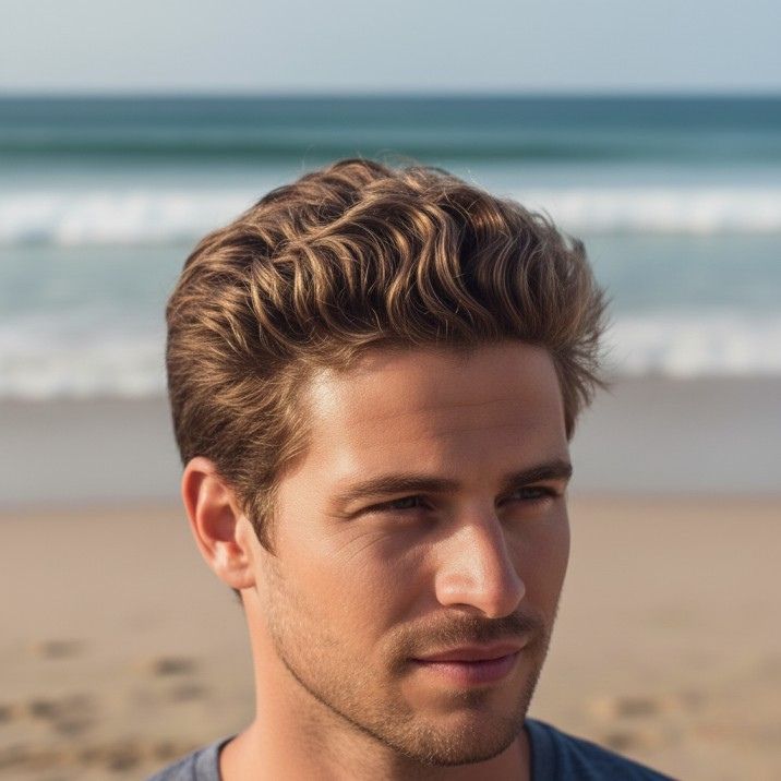 Wavy spiky hairstyle for men with natural waves and textured lifted hair