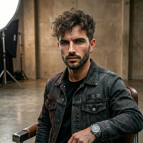 Messy textured men’s hairstyle with natural relaxed movement