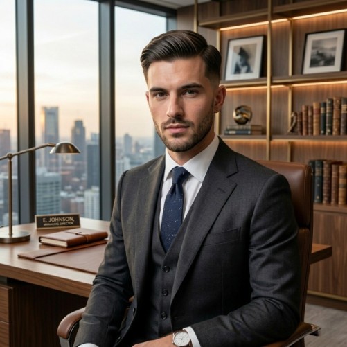 Professional man with an Ivy League hairstyle and side-parted top
