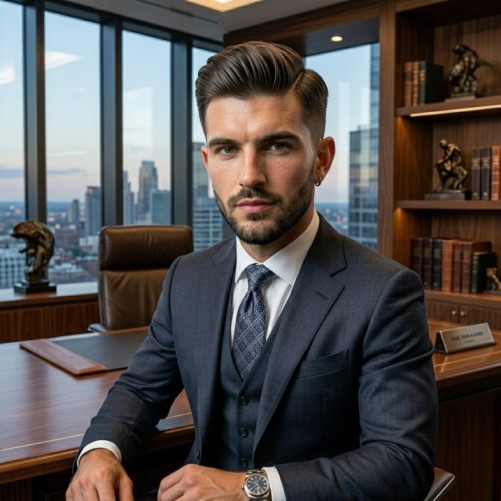Professional side part hairstyle with neatly combed hair and taper